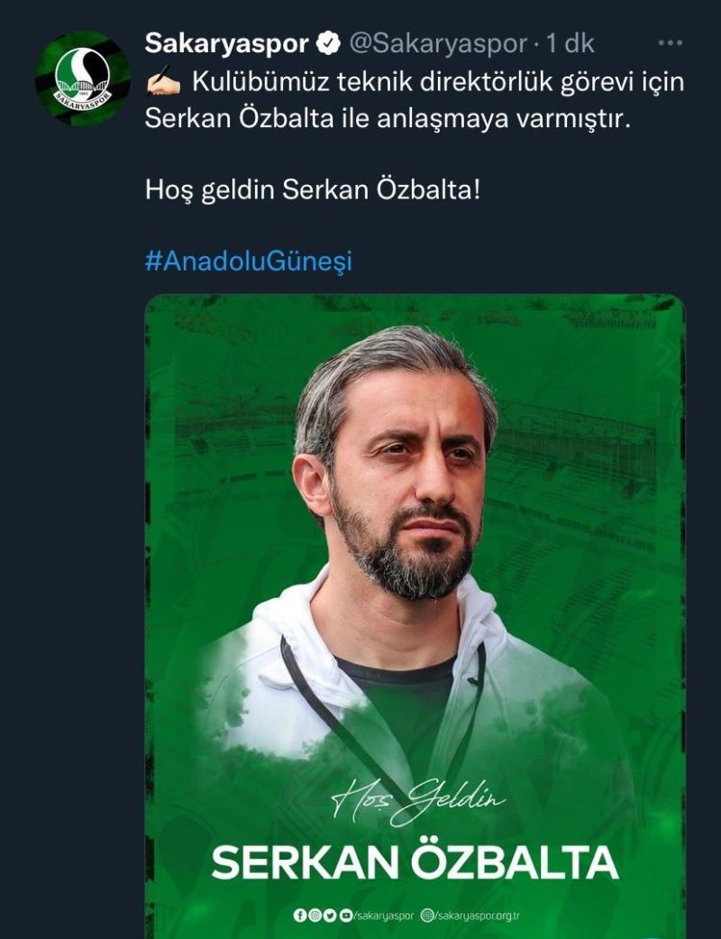 Sakaryaspor’un yeni teknik direktörü belli oldu
