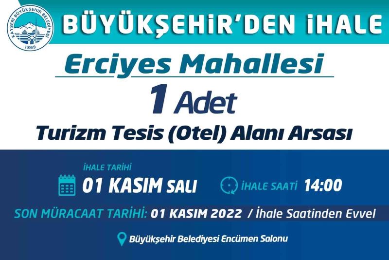 Büyükşehir Erciyes’te otel arsası satacak
