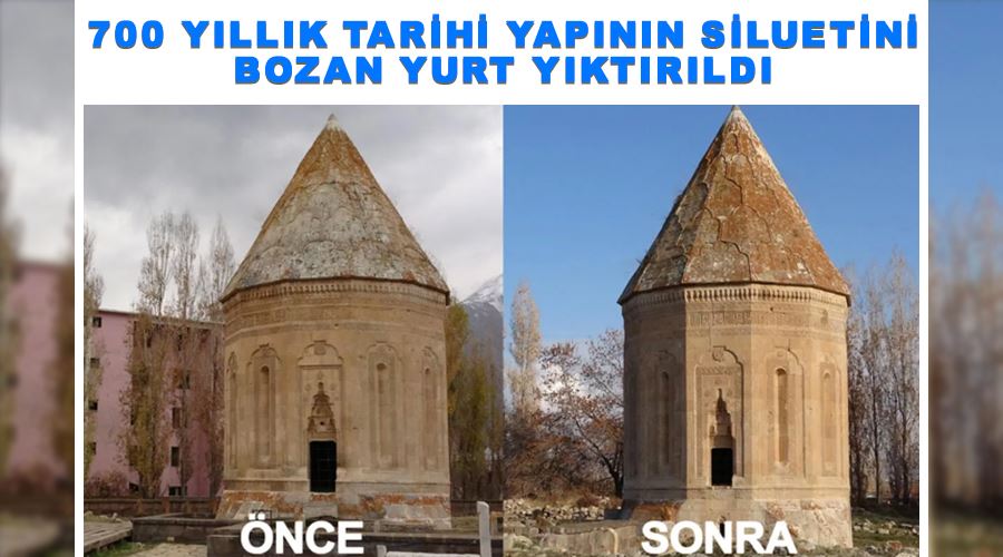 700 yıllık tarihi yapının siluetini bozan yurt yıktırıldı