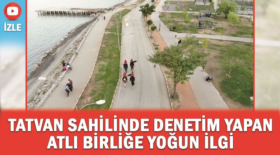 Tatvan sahilinde denetim yapan atlı birliğe yoğun ilgi