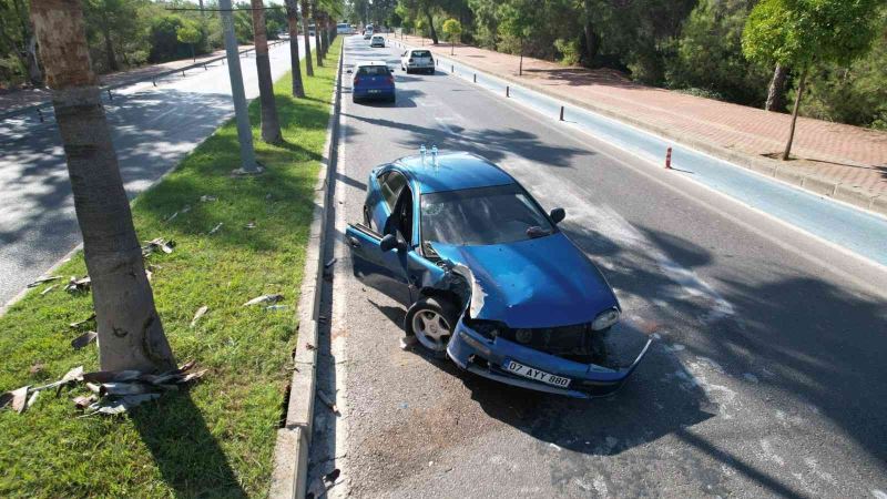 Palmiyeye çarpan otomobildeki 2 kişi yaralandı
