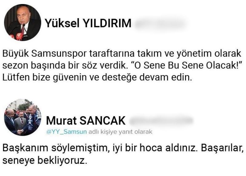 ADS Başkanı Sancak’tan Samsunspor Başkanı Yıldırım’a:
