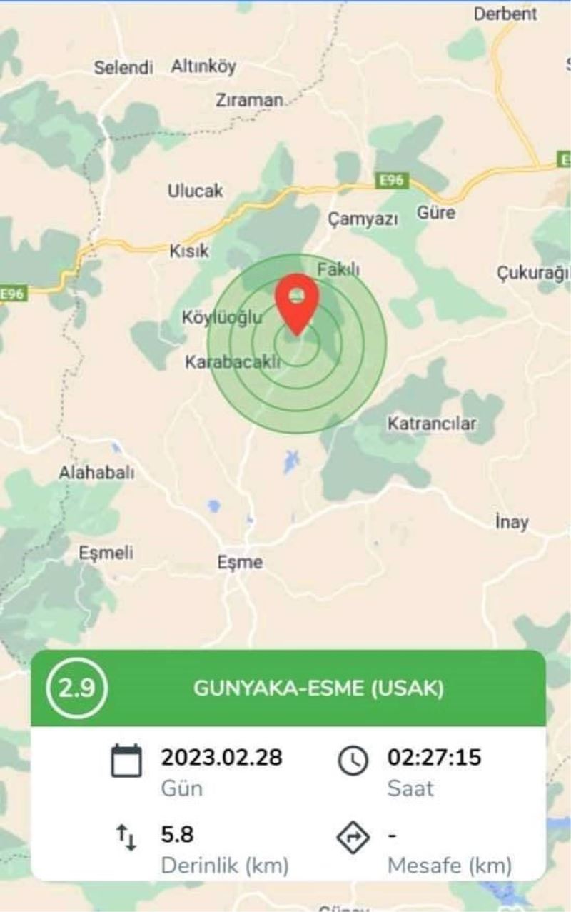 Uşak’ta 2,9 büyüklüğünde deprem
