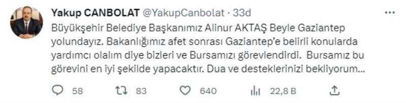 Vali Yakup Canbolat ve Alinur Aktaş Gaziantep’e görevlendirildi
