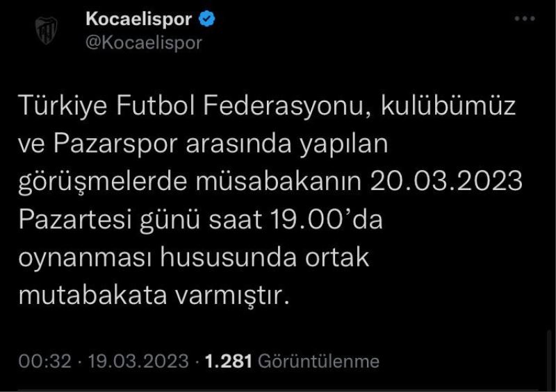 Hava muhalefeti seyahati engelledi, Kocaelispor-Pazarspor maçı ertelendi
