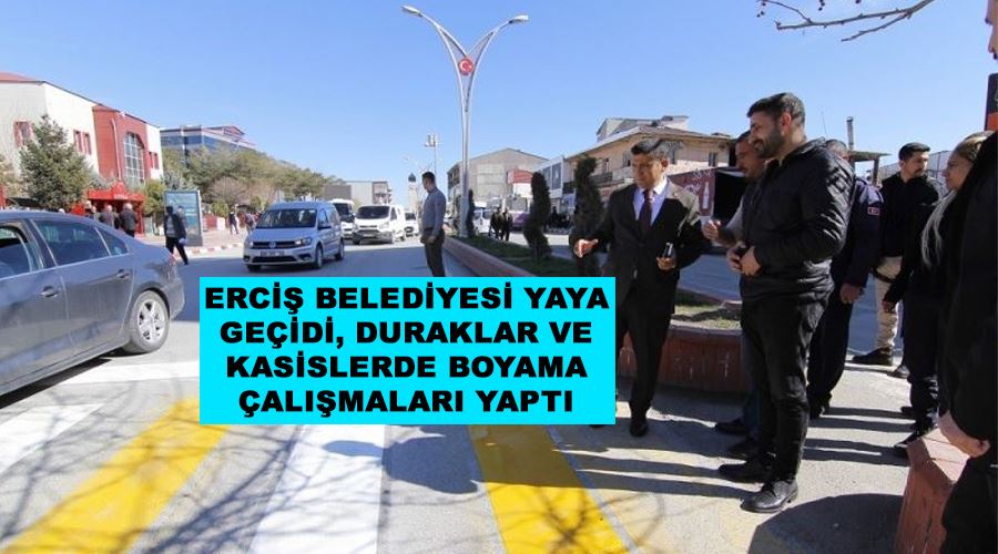 Erciş Belediyesi yaya geçidi, duraklar ve kasislerde boyama çalışmaları yaptı