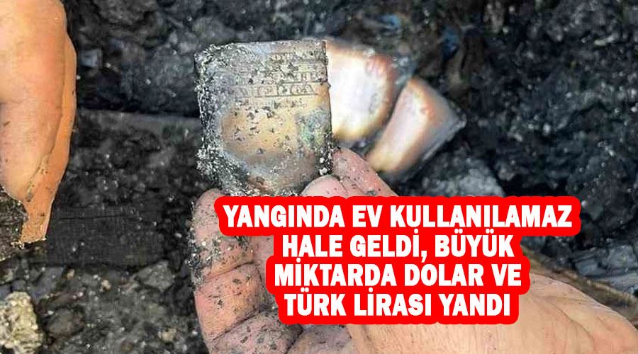 Yangında ev kullanılamaz hale geldi, büyük miktarda dolar ve Türk Lirası yandı