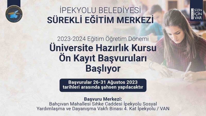 İpekyolu Belediyesi sürekli eğitim merkezi 2023-2024 eğitim öğretim dönemi kursunun ön kayıt başvuruları başlıyor