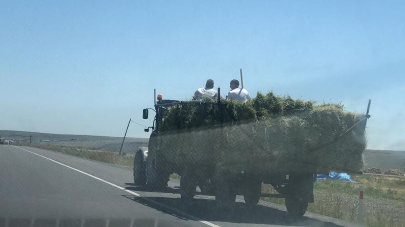 Kars’ta traktör römorkunda tehlikeli yolculuk
